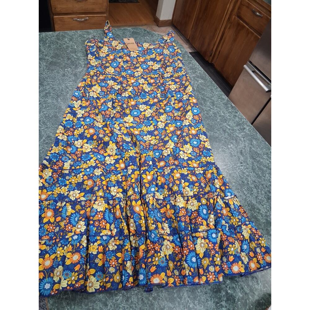 Joanie Clothing Arne Floral Tiered Sleeveless Midi Dress Sodalite Blue Sz 16 NWT